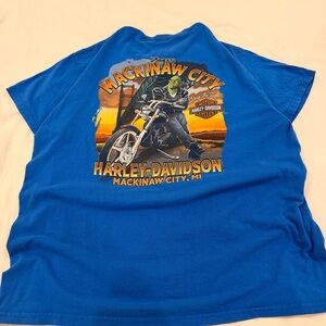 Harley-Davidson pay the troll Blue Short Sleeve Tee with Orange & White Logo
